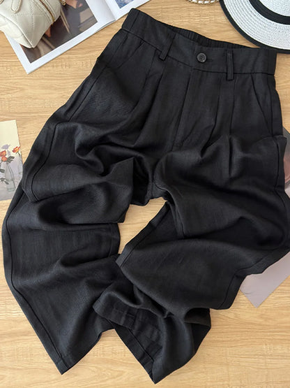 Women's High Waist Linen Pants Summer Wide-Leg Drape Trousers Thin Lyocell Ramie Straight Pants Comfortable Fit