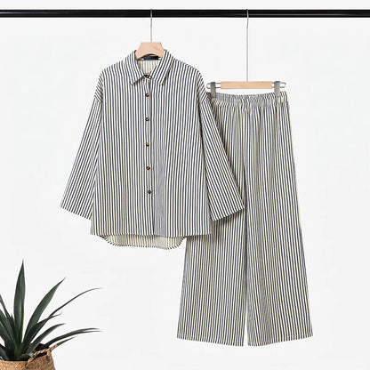 ZNAZEA Fashion Autumn Lapel Neck Long Sleeve Shirt Tops Loose Wide Leg Pant Sets Women Outfits Casual OL Work Tracksuit 2 Pieces