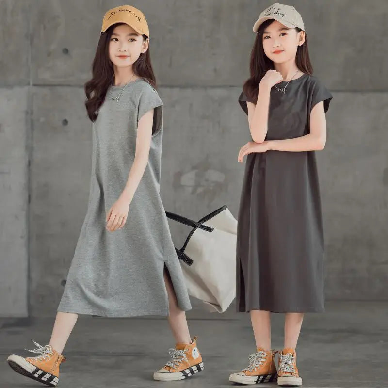 Straight Skirt Children's Korean-style T-shirt Dress Elegant Girl Dresses Elementary Summer Clothes Girls 8 9 Years Female Child