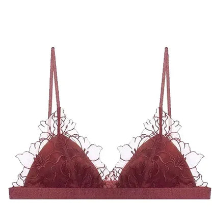 BANERDANNI Pure Desire Victoria French Lace Embroidered Lingerie Women's Thin Cup Triangle Cup Bra Set Comfortable No Underwire