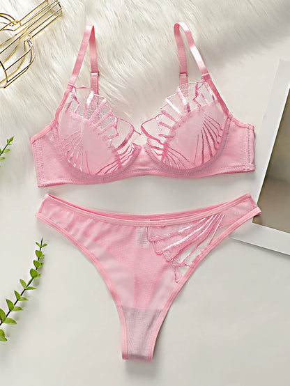 Beautiful Women's Pink and Black brassiere Lace Sexy Lingerie Set Pull Up Bra 2024 New fashionable Women's Clothing