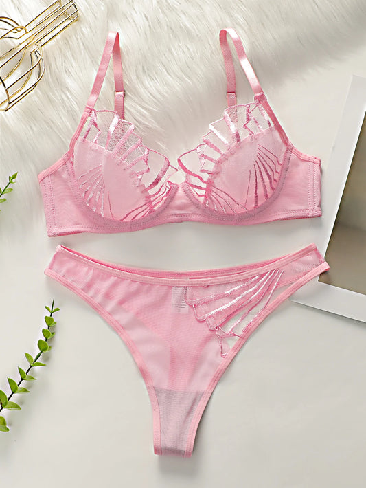 Beautiful Women's Pink and Black brassiere Lace Sexy Lingerie Set Pull Up Bra 2024 New fashionable Women's Clothing