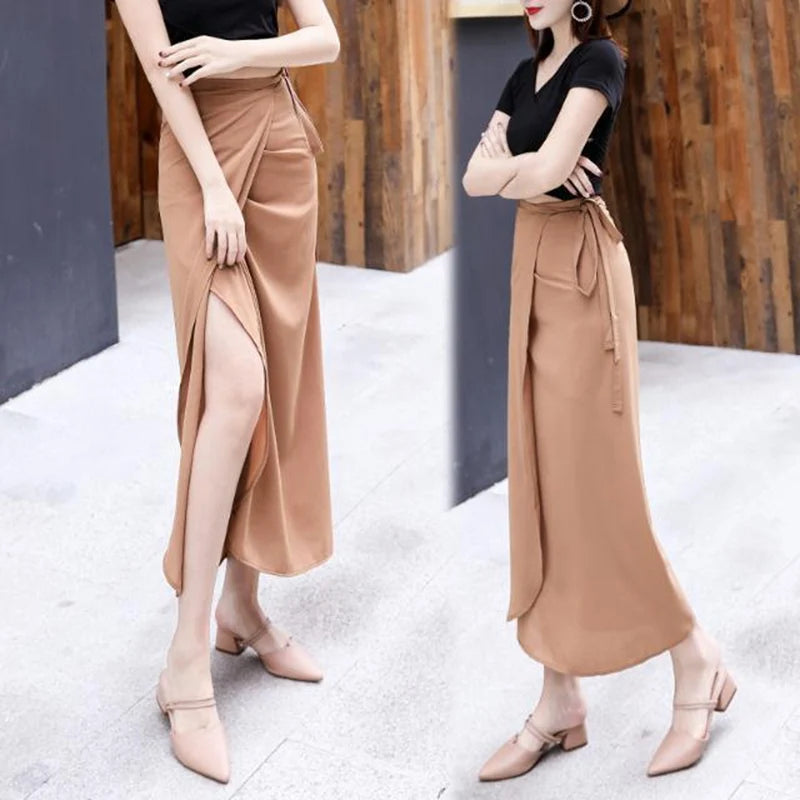 Vacation Style Wrap Skirt Beachside Long Skirt Women's High Waist A-Line Midi Skirt Floral Print One-Piece Summer Spring