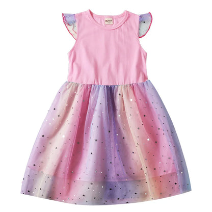 K-Pop Hunters Rumi Baby Girls Dress Children Cartoon Mesh Star Sequins Princess Dress Kids Flying Sleeve Skirt For Birthday Gift