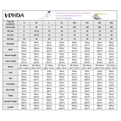 VONDA Summer Thin Women Pant Sets Print 2pcs Casual Short Sleeve Tops Wide Leg Pants Streetwear Two-piece Outfits Blusas Trouser