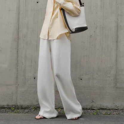 Vintage Pure Linen Long Pant for Women Fashion Casual Loose Spring and Summer Wide-leg Pants Streetwear Office Ladies Trousers