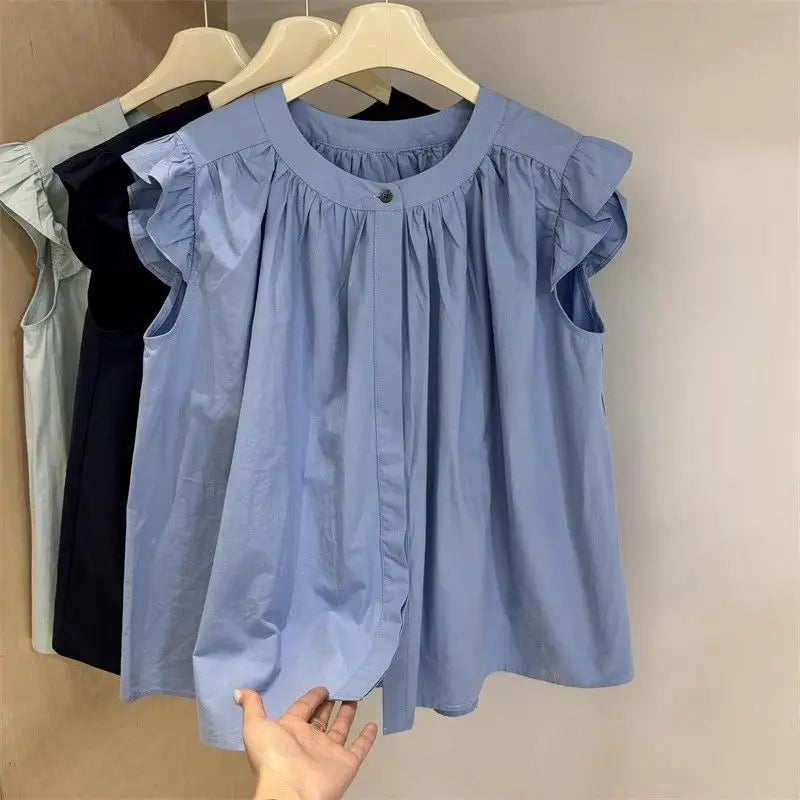 2026 Girls Summer Puff Sleeve Babydoll Blouse 100% Cotton Trendy Shirt for Big Kids Cute Casual Top for School Daily Wear