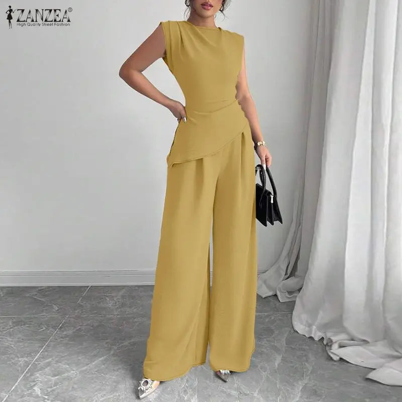 ZANZEA Fashion Summer 2 Pieces Sets Sleeveless Tanks Tops Pant Sets Women Elegant Solid OL Work Outfit Tracksuit Streetwear 2026