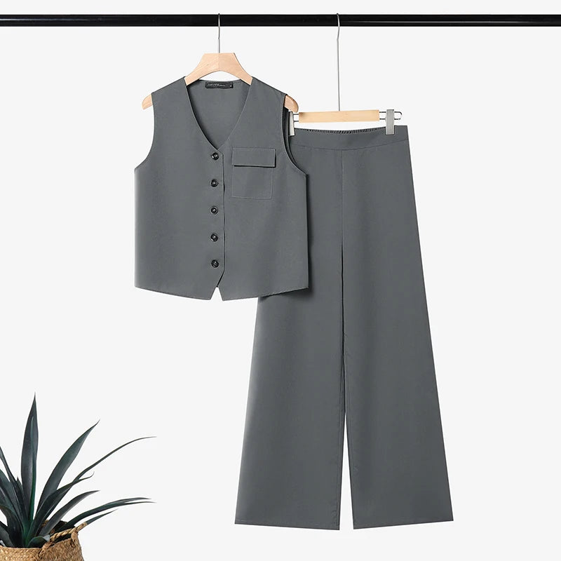 2026 ZANZEA Summer 2 Pieces Sets Women Outfits Tracksuit Elegant Sleeveless Vest Tops Trousers Suits Fashion OL Work Pants Sets