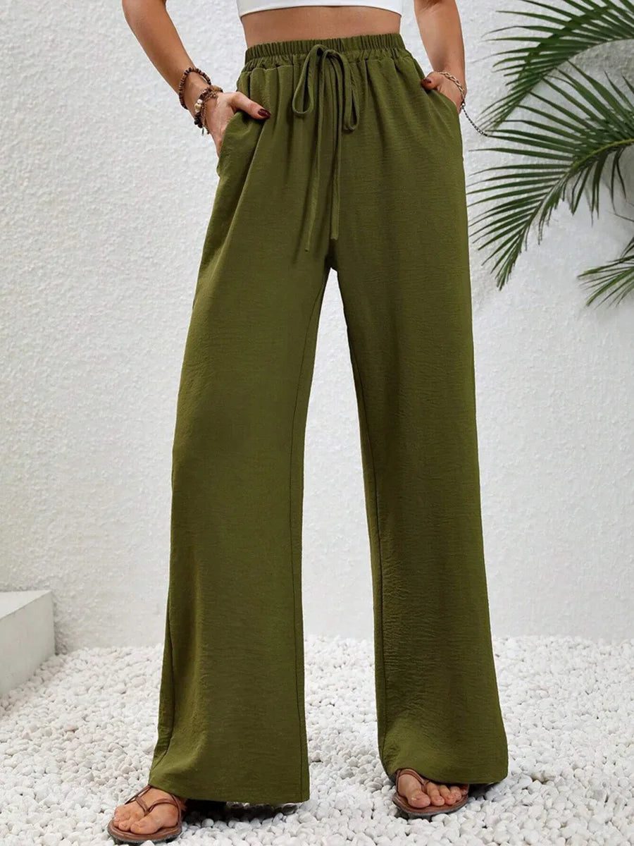Modigirl 2026 Women Wide Leg Pants Women's Pants And Trousers High Waist Drawstring Elastic Waist Loose Casual Outfits