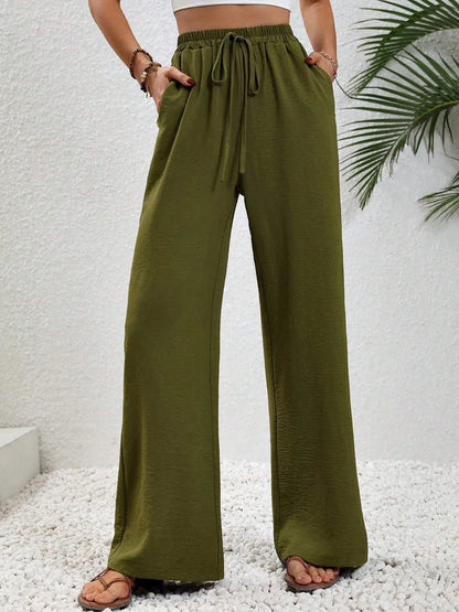 Modigirl 2026 Women Wide Leg Pants Women's Pants And Trousers High Waist Drawstring Elastic Waist Loose Casual Outfits