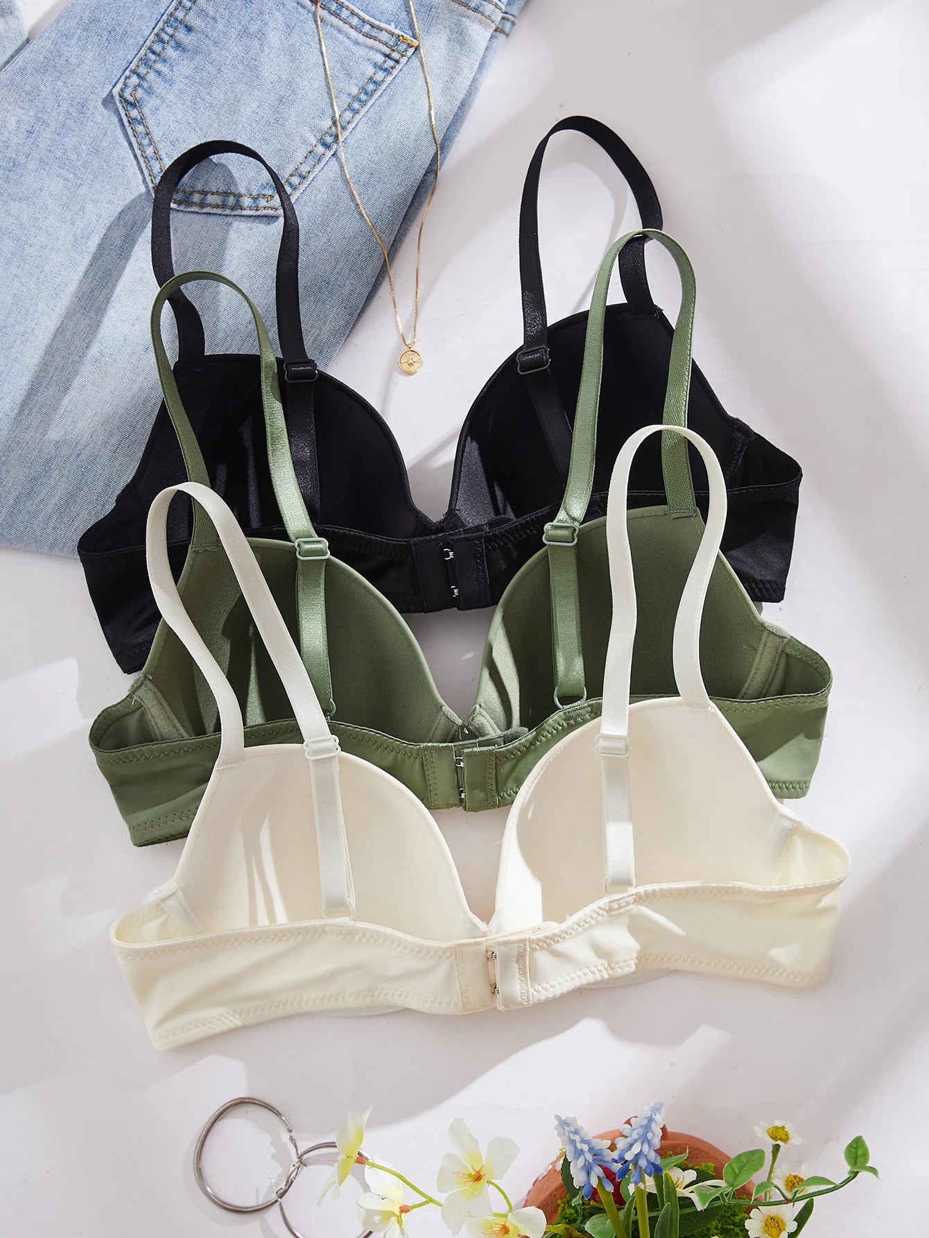 3PCS Solid Women Bra Seamless Underwire Push Up Bra Adjustable Straps Comfortable Daily Unpadded Bra for Women