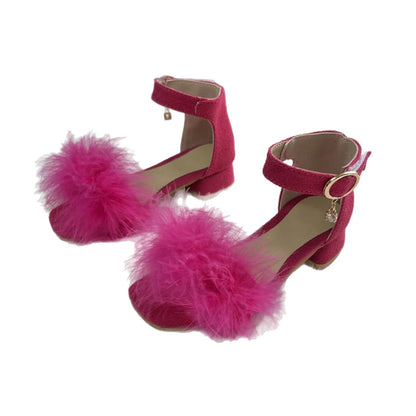 Toddler Girls Sandals Summer Low-heels Children's Sandals Open-toe Princess Fluffy New Versatile Kids Fashion Ankle-strap Shoes