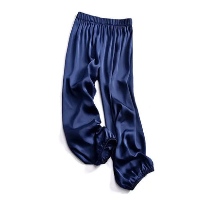 Summer Fashion Elastic Waist Loose Casual Ankle Length Satin Lantern Pants Women Solid Color All-match Trousers Female Clothes