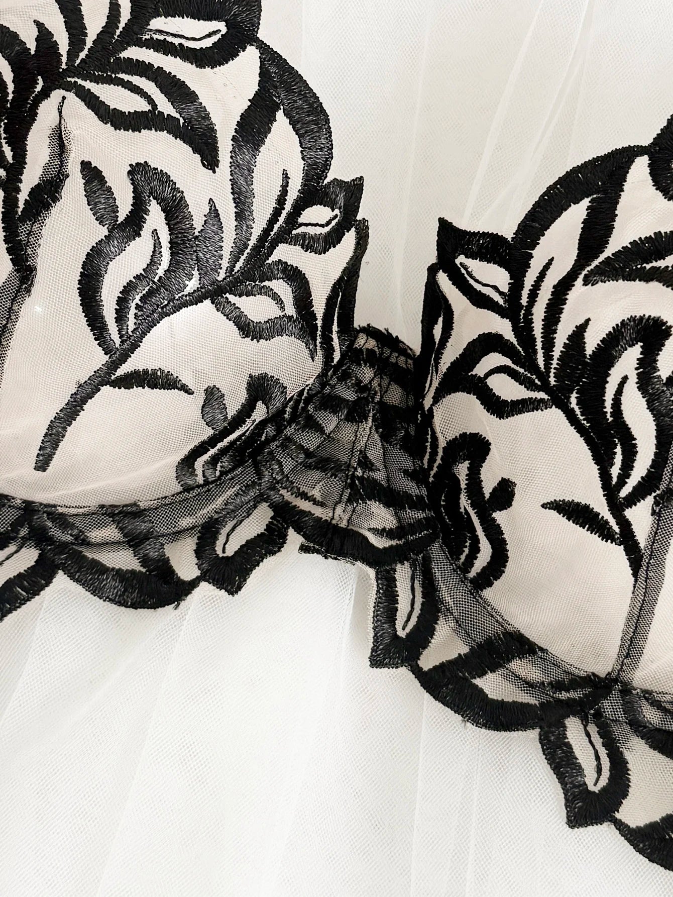 Women Black Floral Embroidery Lingerie Set Sheer Mesh Underwire Bra Side Tie Thong 2 Piece Sexy Transparent Intimate Outfit