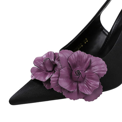 BIGTREE Shoes Color Blocked Flowers Women Pumps Silks Satins High Heels Hollow Out Hook Strap High Heeled Sandals Stiletto Heels