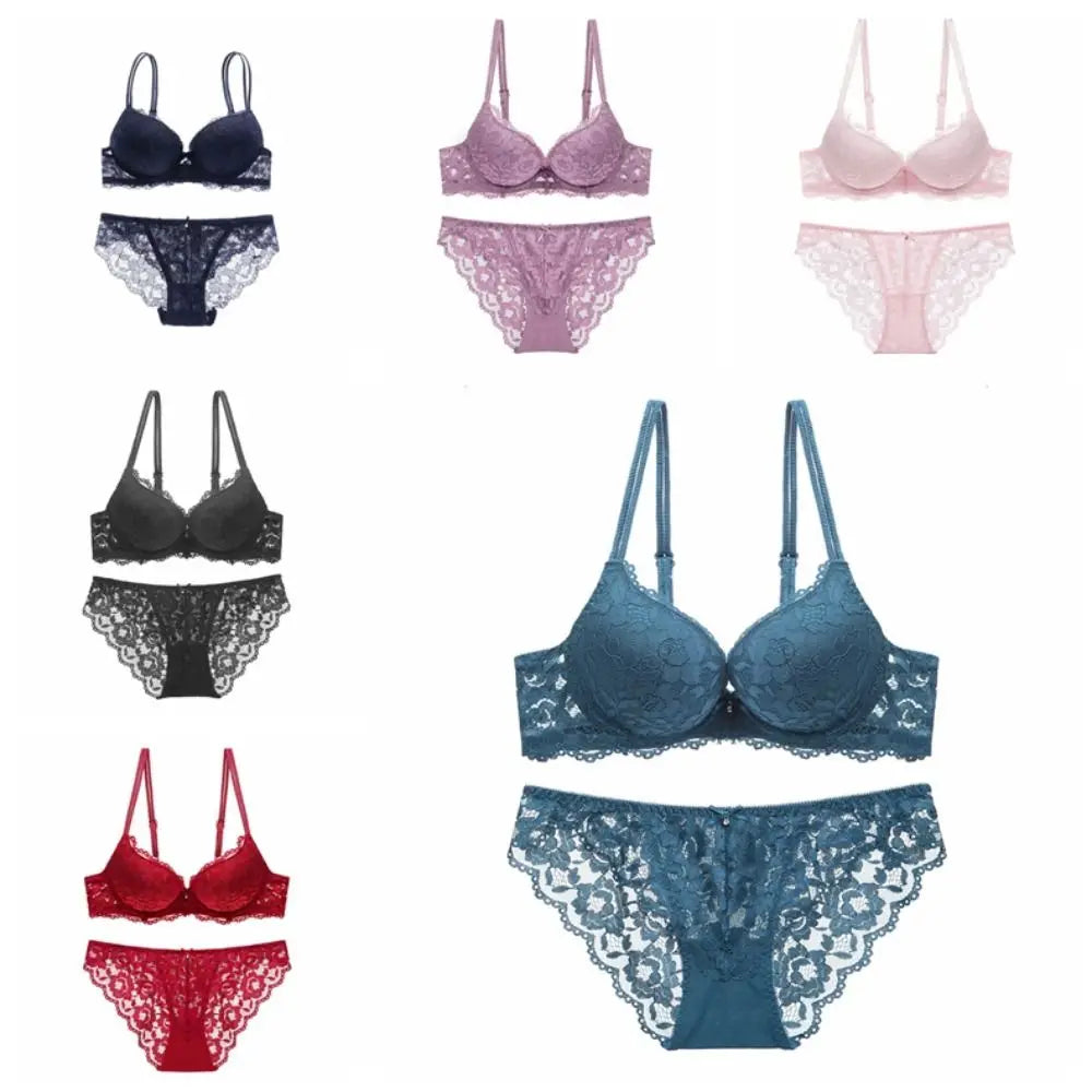 Sweet Mesh Lace Flower Bra Low Waist Bowknot Push Up Bra Women Lingerie Intimates Bra Panties Set Girl