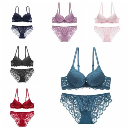Sweet Mesh Lace Flower Bra Low Waist Bowknot Push Up Bra Women Lingerie Intimates Bra Panties Set Girl