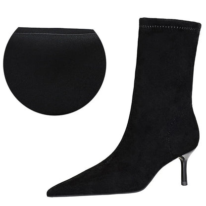 BIGTREE Shoes Suede Women's Ankle Boots Stiletto Heels Women 5.5 cm Sharp Pointed Women's Boots Fashion Short Boots Autumn Shoes