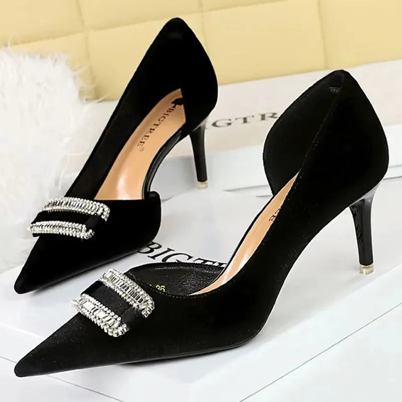 Women 10.5 cm Heels Rhinestone Buckle Design Women Pumps Luxury And Noble Banquet Shoes Stiletto High Heels Women Shoes Fashion