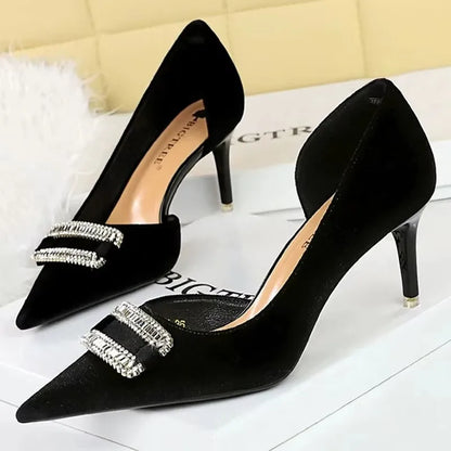 Women 10.5 cm Heels Rhinestone Buckle Design Women Pumps Luxury And Noble Banquet Shoes Stiletto High Heels Women Shoes Fashion