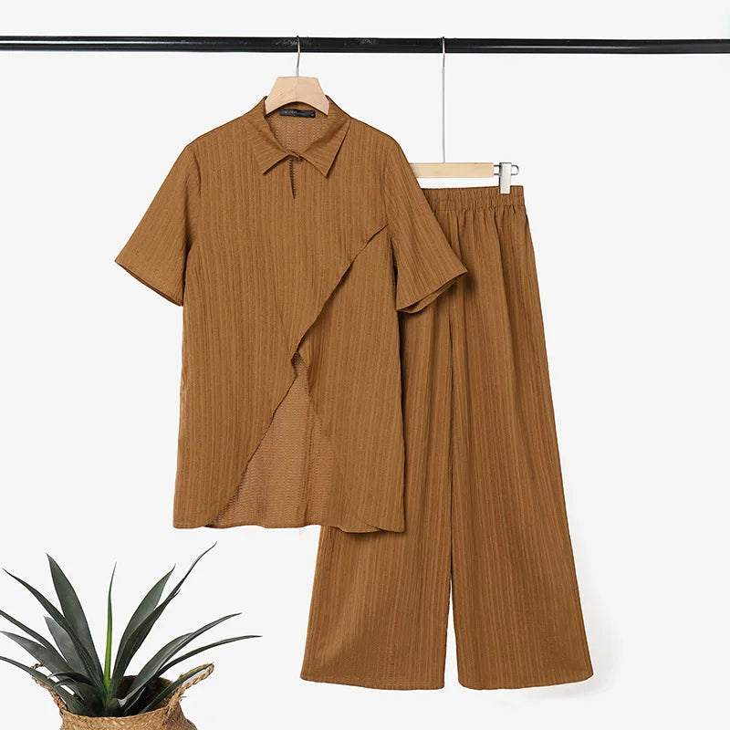 ZANZEA Fashion Summer 2 Pieces Sets 2PCS Short Sleeve Blouse Trousers Suit Women Outfits Asymmetrical Hem Tops OL Work Pant Sets