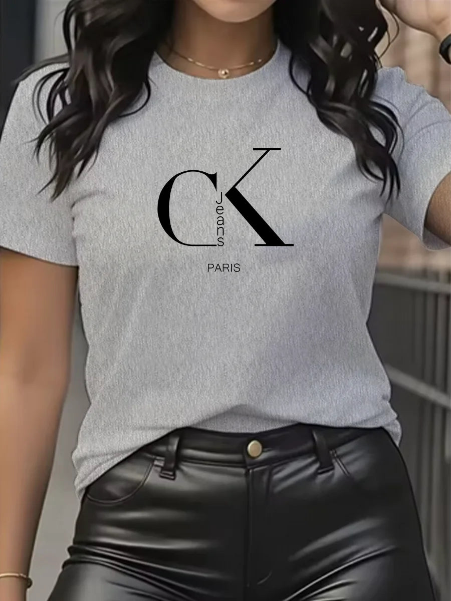 Summer luxury brand fashion cartoon letter print crew collar clothing short sleeve T-shirt trend women's summer Y2K top