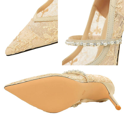 BIGTREE Shoes Rhinestone Pearl Women Pumps Lace High Heels Sexy Party Shoes Stiletto Heels Luxury Banquet Shoes Women Heels New