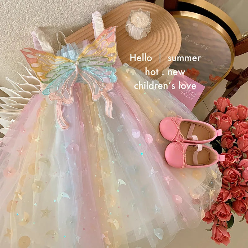 Girls' Summer New Children'S Dream Elf Butterfly Rainbow Baby Tank Tops Princess Dress