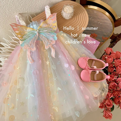Girls' Summer New Children'S Dream Elf Butterfly Rainbow Baby Tank Tops Princess Dress
