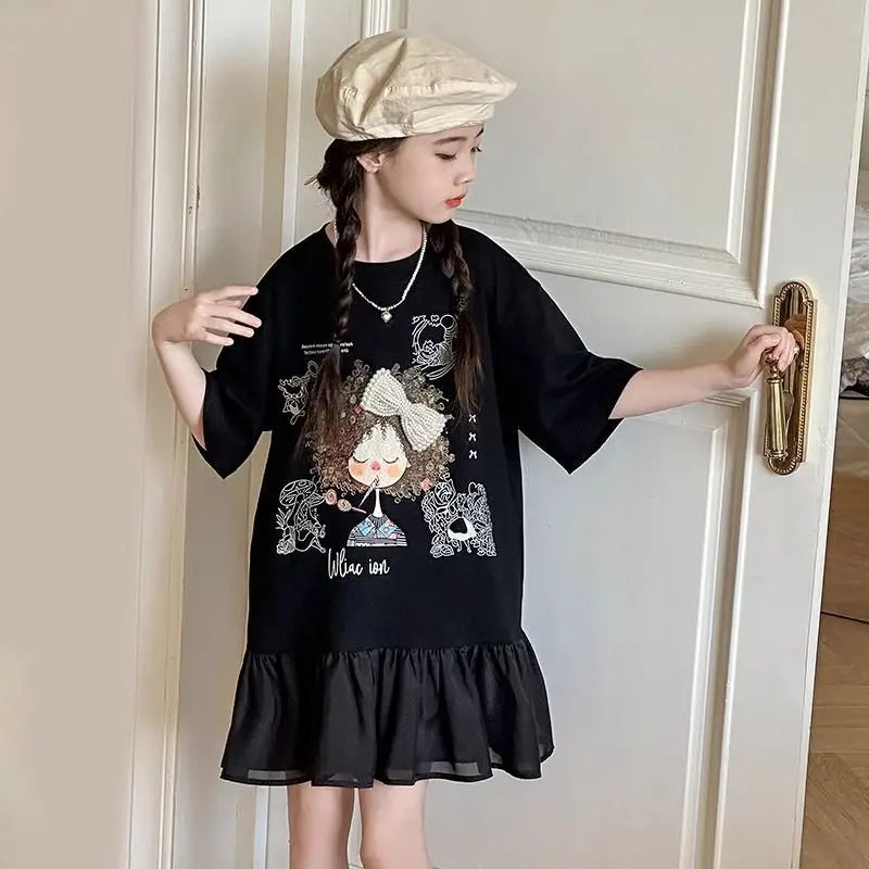 2026 New Girls Summer T-Shirt Princess Style Loose Fit Short Sleeve Top Cute Fashion Kids Casual Tee for Warm Days