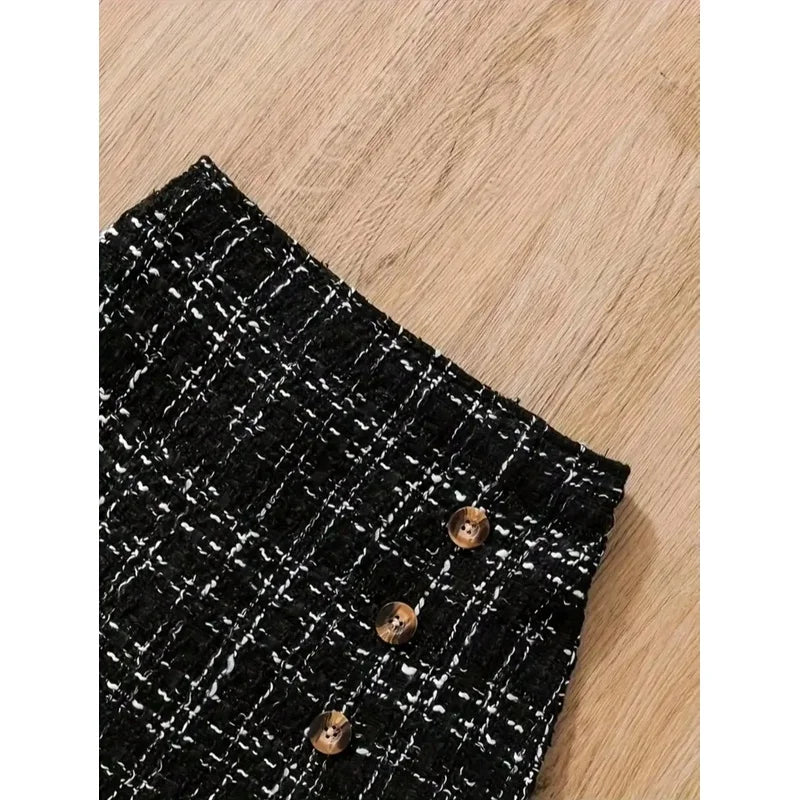 Two piece set: Unique ruffle edge length sleeve top+twill knit skirt, popular style, suitable for daily travel