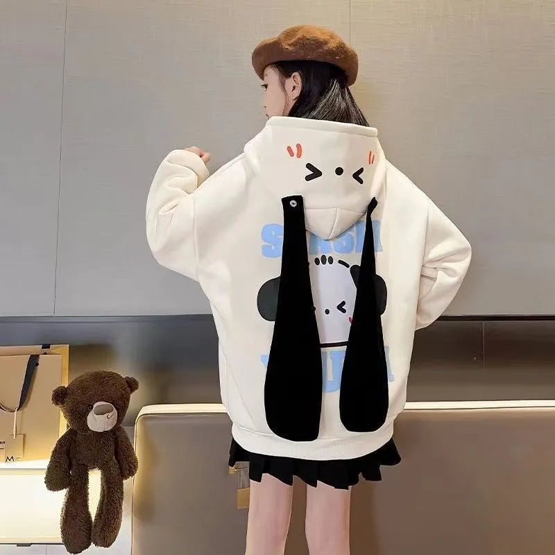 Girls' 2025 New Spring/Autumn Stylish Pochacco Long Ears Hooded Thickened Sweatshirt - Kids' Top