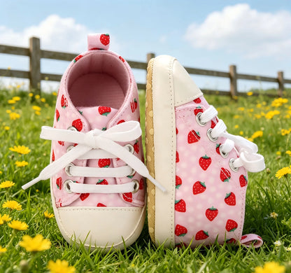 Baby Shoes With Soft Sole, 0-1 Year Old Female Baby Strawberry Flat Bottom Anti Slip Learning Shoes, Fashionable And Versatile D