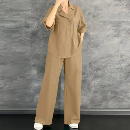 ZANZEA Women's Casual Pant Sets 2026 Summer Loose Half Sleeve Collared Blouses and Wide Leg Pants 2pcs Suits Woman Outfit S-3XL