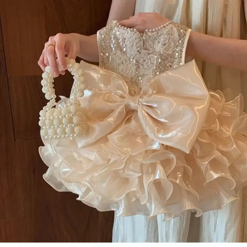 High Quality Kids Princess Dresses Girls Dress-Bead-sequin-flower hemline Girls Party Costume Children Birthday Party Clothes
