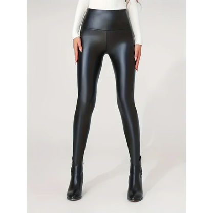 High-Waist Faux Leather Pants Yoga Casual Trousers High Elasticity Four-Season Wearable Long Pants Base Layer Pants
