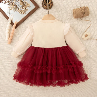 Autumn New Solid Color Chiffon Baby Girl Princess Dress, Sweet Bow Children'S Clothing For Birthdays (6 Months -3 Years)
