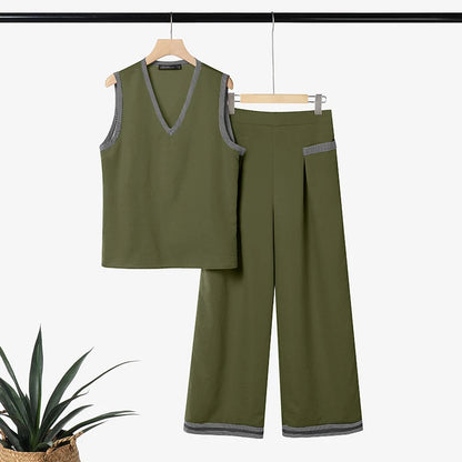 ZANZEA Fashion Summer 2 Pieces Tracksuit Women V Neck Sleeveless Tanks Tops Pant SetsCasual Patchwork Work Outfit Matching Sets