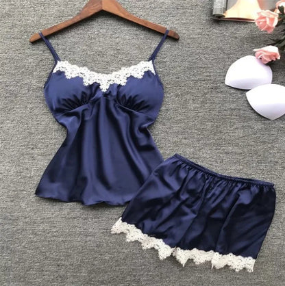 New European and American multi-color multi-size deep V waist lace suspender and lace shorts loungewear two-piece set