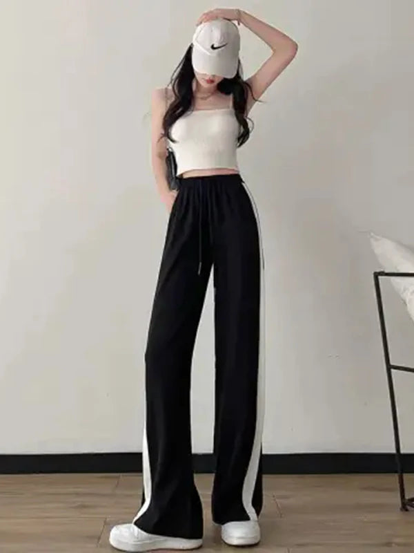 Ice Silk Wide Leg Pants Women Summer Thin High Waist Slimming Drapey Straight Casual Floor Length Trousers
