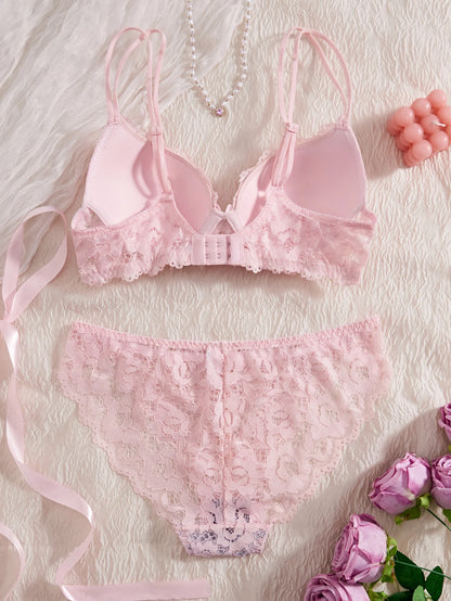 6-Piece Set Women's Underwear Set Sexy Patterned Lace Patchwork No Lining Comfortable Fitting Women's Push-Up Bra Sexy Lingerie