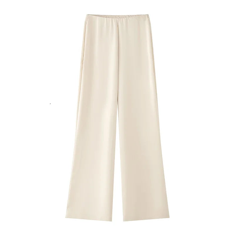 MUJER 2025 Women's Pants Sets Summer Satin High Waist Pants for Women Holiday Casual Pants Woman Straight Leg Trousers Woman