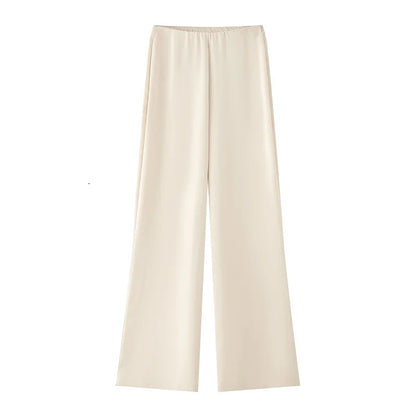 MUJER 2025 Women's Pants Sets Summer Satin High Waist Pants for Women Holiday Casual Pants Woman Straight Leg Trousers Woman