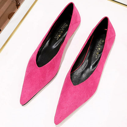 Women 0.5cm Low Heels Leisure Outside Flats Female Fashion Suede Surface Low Heels Lady Sexy Evening Party Slip On Flat Shoes