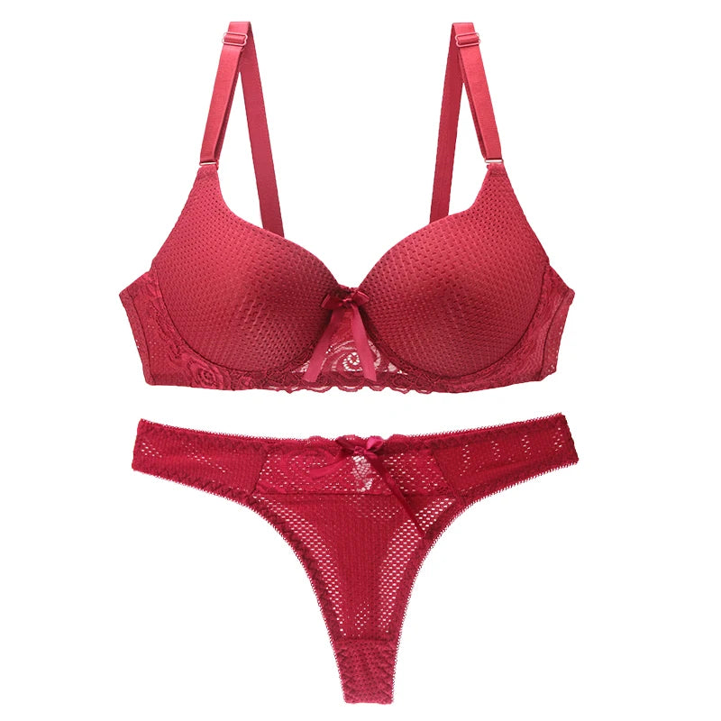 2024 New Sexy Underwear Thong Ladies Underwire Lace Lingerie Cover Solid Color Large Size Hook Eye Women Bra Sets
