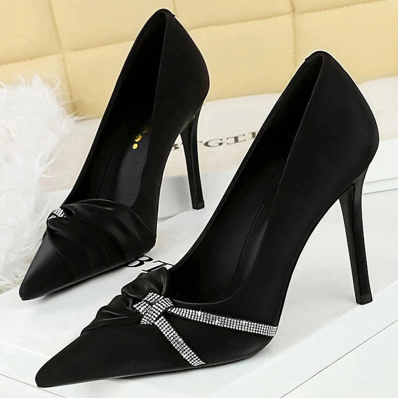 BIGTREE Shoes New Rhinestone Design Women Pumps Stilettos Heels 7 cm 10 cm Fashion High Heels Sexy Party Shoes Large Size 43