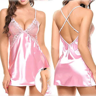 Hot Lingerie Porno Nightdress Sexy Sleepwear Large Size Night Dress Babydoll Women Satin Nightwear Erotic Lace Underwear Pajamas