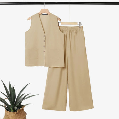 2026 ZANZEA Summer Elegant V Neck Sleeveless Tanks Tops Pant Sets Women 2 Pieces Sets Stylish Solid OL Work Outfits Tracksuit