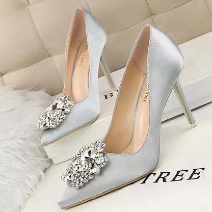 BIGTREE Women Heels Metal Rhinestones Woman Pumps Wedding Shoes High Heels Shoes Gold Silver Sexy Party Shoes Large size 42 43